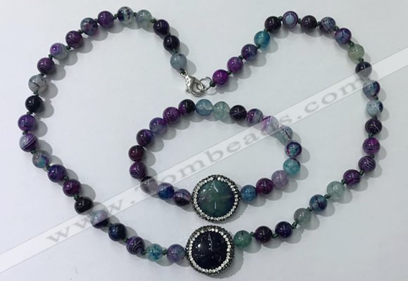CGN879 19.5 inches 8mm round striped agate jewelry sets