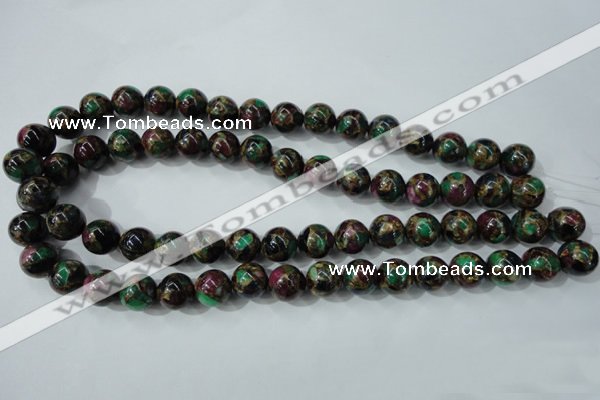 CGO05 15.5 inches 12mm round gold multi-color stone beads