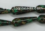 CGO130 15.5 inches 8*20mm teardrop gold green color stone beads