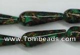 CGO131 15.5 inches 10*30mm teardrop gold green color stone beads