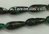 CGO135 15.5 inches 8*20mm faceted teardrop gold green color stone beads