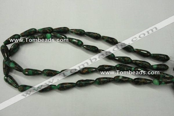 CGO135 15.5 inches 8*20mm faceted teardrop gold green color stone beads