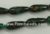 CGO137 15.5 inches 12*40mm faceted teardrop gold green color stone beads