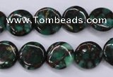 CGO140 15.5 inches 12mm flat round gold green color stone beads