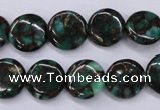 CGO141 15.5 inches 14mm flat round gold green color stone beads