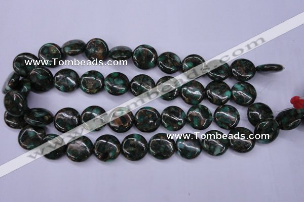 CGO142 15.5 inches 16mm flat round gold green color stone beads