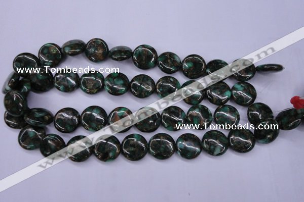 CGO143 15.5 inches 18mm flat round gold green color stone beads