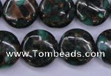 CGO144 15.5 inches 20mm flat round gold green color stone beads