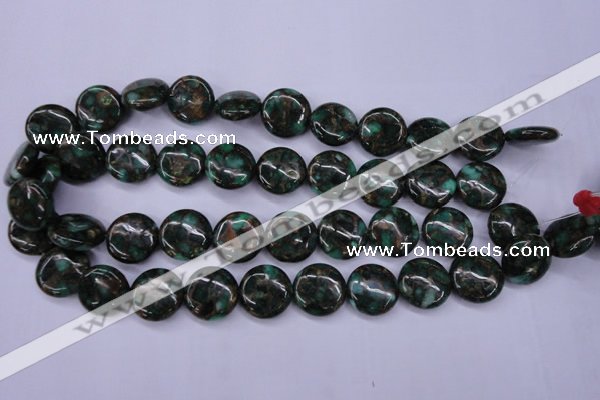 CGO144 15.5 inches 20mm flat round gold green color stone beads