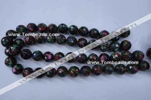 CGO16 15.5 inches 14mm faceted round gold multi-color stone beads