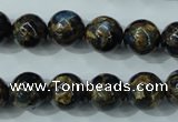 CGO164 15.5 inches 12mm round gold blue color stone beads