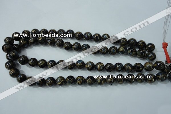 CGO164 15.5 inches 12mm round gold blue color stone beads