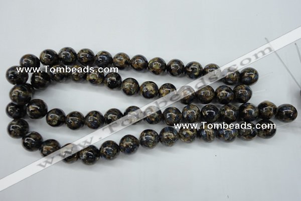 CGO165 15.5 inches 14mm round gold blue color stone beads