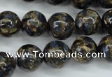 CGO168 15.5 inches 20mm round gold blue color stone beads