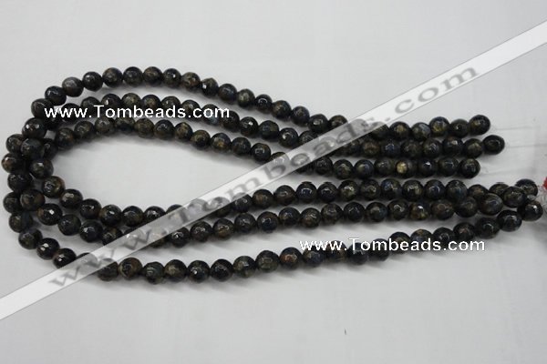 CGO171 15.5 inches 6mm faceted round gold blue color stone beads