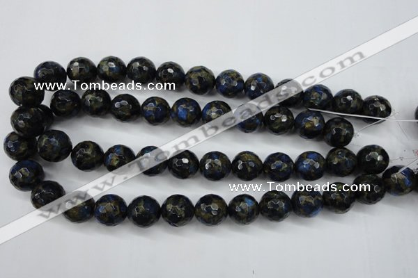 CGO177 15.5 inches 18mm faceted round gold blue color stone beads