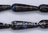 CGO188 15.5 inches 8*20mm teardrop gold blue color stone beads