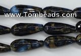 CGO194 15.5 inches 10*30mm faceted teardrop gold blue color stone beads