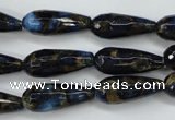 CGO195 15.5 inches 12*40mm faceted teardrop gold blue color stone beads