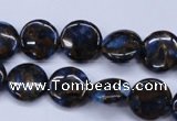 CGO200 15.5 inches 12mm flat round gold blue color stone beads