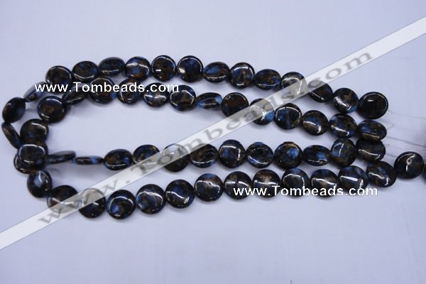 CGO201 15.5 inches 14mm flat round gold blue color stone beads