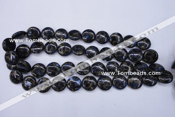 CGO202 15.5 inches 16mm flat round gold blue color stone beads