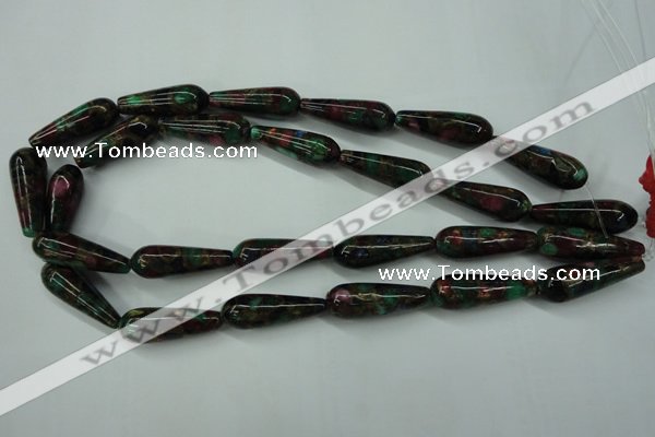 CGO30 15.5 inches 12*40mm teardrop gold multi-color stone beads