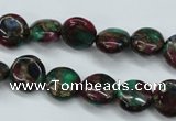 CGO32 15.5 inches 12mm flat round gold multi-color stone beads