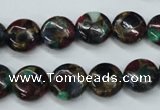 CGO33 15.5 inches 14mm flat round gold multi-color stone beads