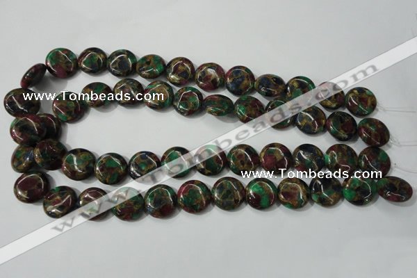 CGO34 15.5 inches 16mm flat round gold multi-color stone beads