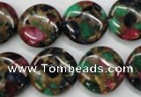 CGO35 15.5 inches 18mm flat round gold multi-color stone beads