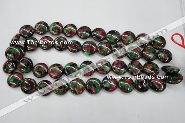 CGO35 15.5 inches 18mm flat round gold multi-color stone beads