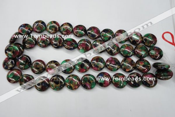 CGO36 15.5 inches 20mm flat round gold multi-color stone beads