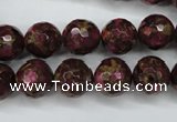 CGO65 15.5 inches 12mm faceted round gold red color stone beads