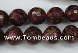 CGO66 15.5 inches 14mm faceted round gold red color stone beads