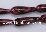 CGO80 15.5 inches 12*40mm teardrop gold red color stone beads