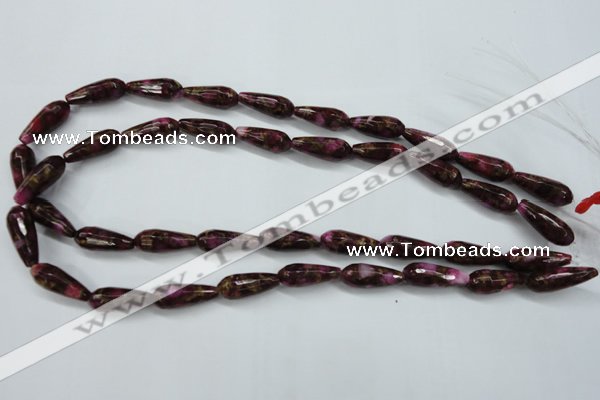 CGO84 15.5 inches 12*40mm faceted teardrop gold red color stone beads