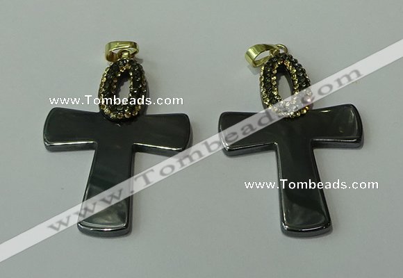 CGP150 35*50mm cross hematite gemstone pendants wholesale