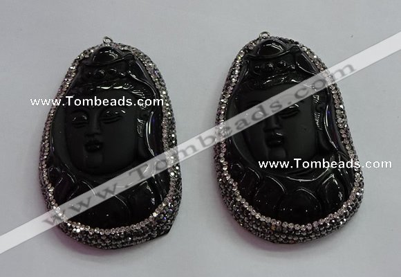 CGP1570 40*65mm carved black obsidian pendants wholesale