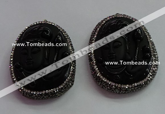 CGP1571 40*50mm carved black obsidian pendants wholesale