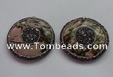 CGP1592 55mm coin rhodonite gemstone pendants wholesale