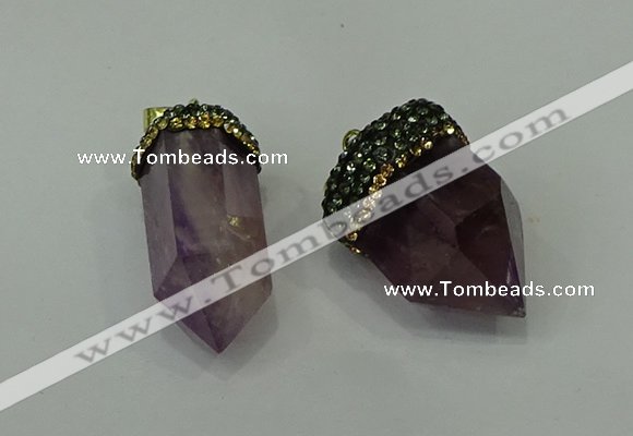 CGP212 15*30mm - 20*35mm bullet amethyst gemstone pendants