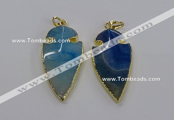 CGP3005 22*45mm arrowhead agate gemstone pendants wholesale