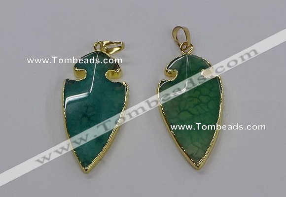 CGP3006 22*45mm arrowhead agate gemstone pendants wholesale