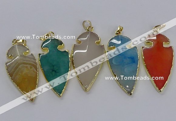 CGP3008 22*45mm arrowhead agate gemstone pendants wholesale