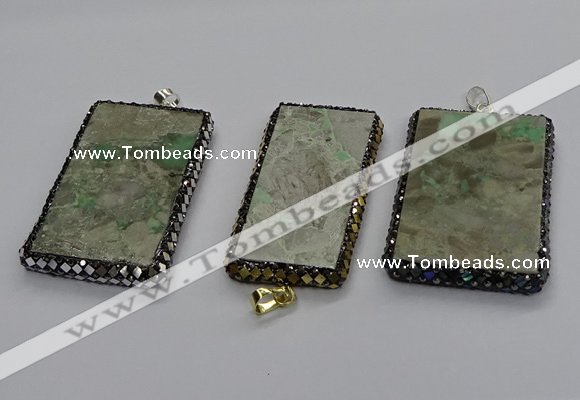 CGP3023 30*60mm - 40*60mm rectangle green apple jasper pendants