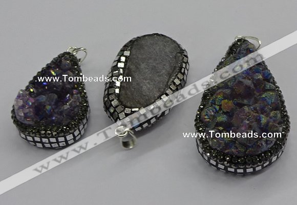 CGP3100 25*40mm - 30*65mm freeform plated druzy amethyst pendants