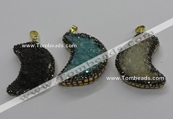 CGP3104 25*40mm moon-shaped druzy agate pendants wholesale