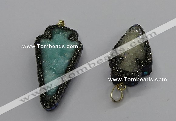 CGP3106 20*40mm - 25*45mm arrowhead druzy agate pendants