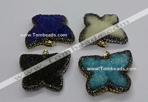 CGP3114 40*45mm butterfly druzy agate pendants wholesale